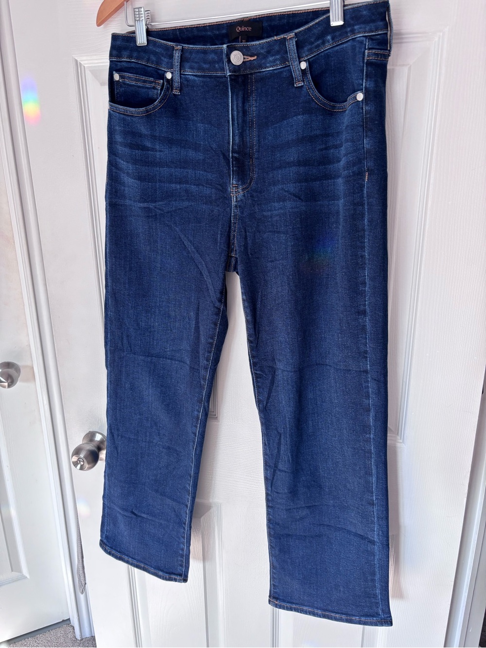 Quince Bella Stretch High Rise Straight Jeans Midnight Blue 31 Petite EUC